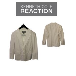 VTG. KENNETH COLE REACTION MEN'S  BEIGE WITH WHITE  PINSTRIPE BLAZER/SPORTS COAT